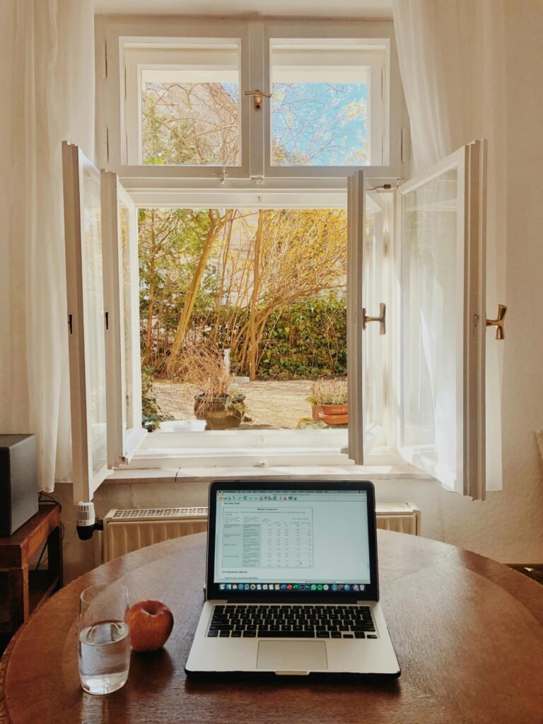 Laptop in front of window for digital nomad